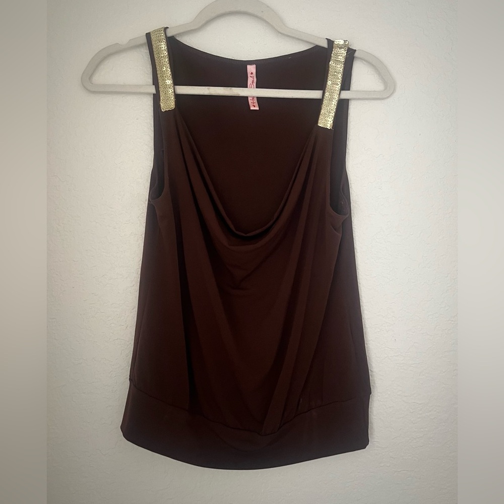 Heart Soul Brown Tank Top with Gold Sequin Straps